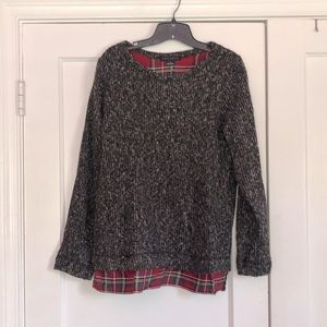 Sanctuary Knit Sweater with Plaid Shirt-Tail
